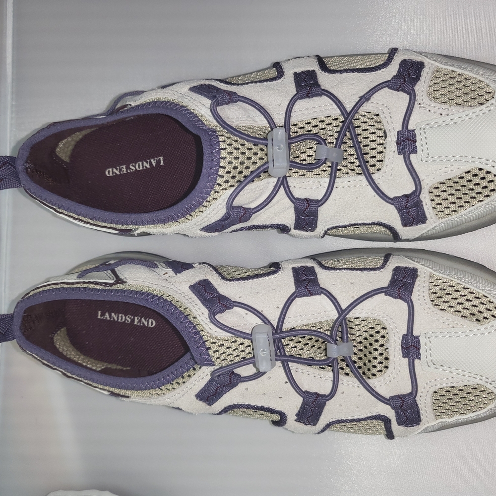 Lands' End White and Purple Athletic Shoes Mesh Design
